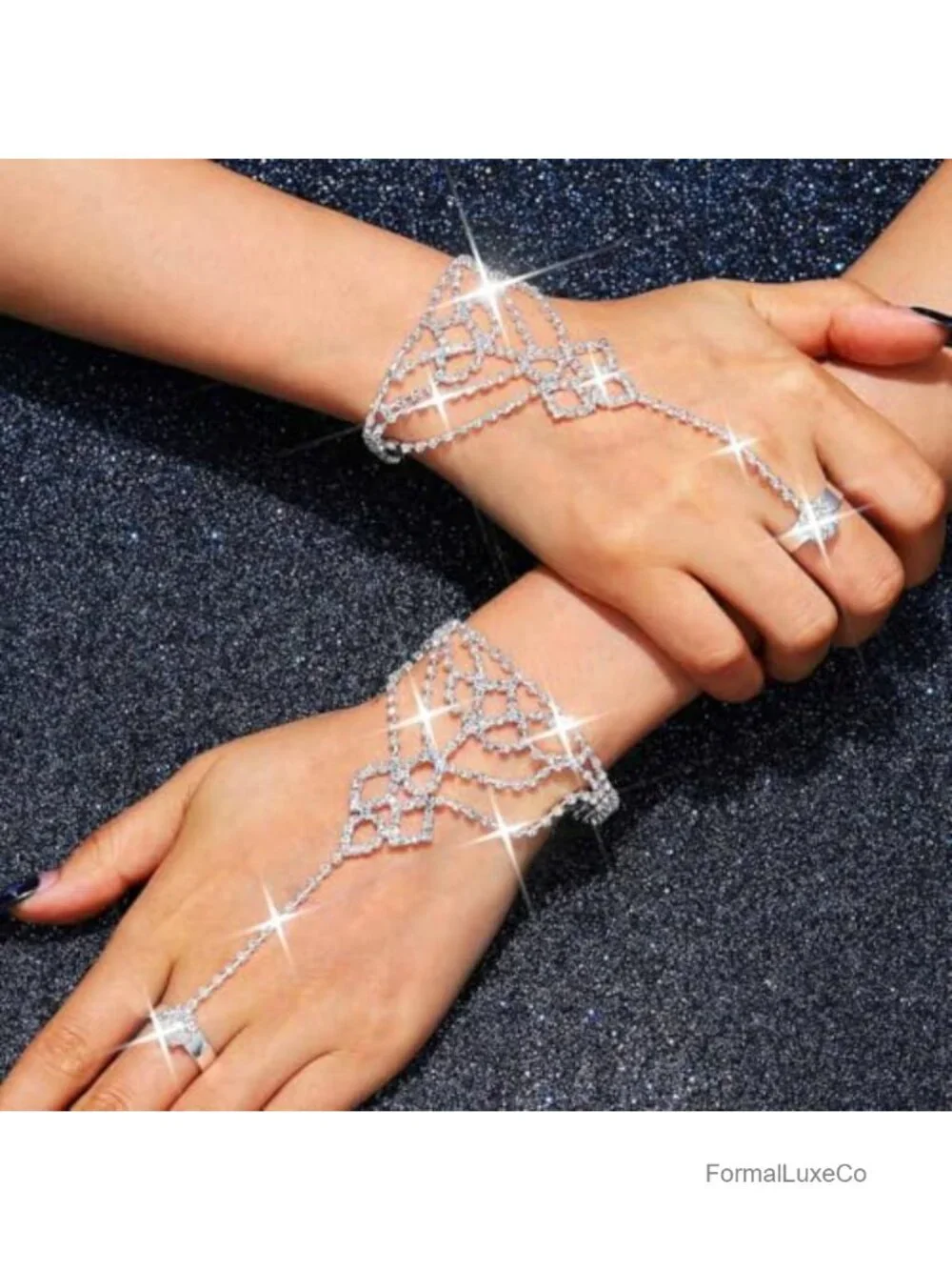 Rhinestone Fingerless Gloves Sparkly Crystal Hand Chain for Wedding